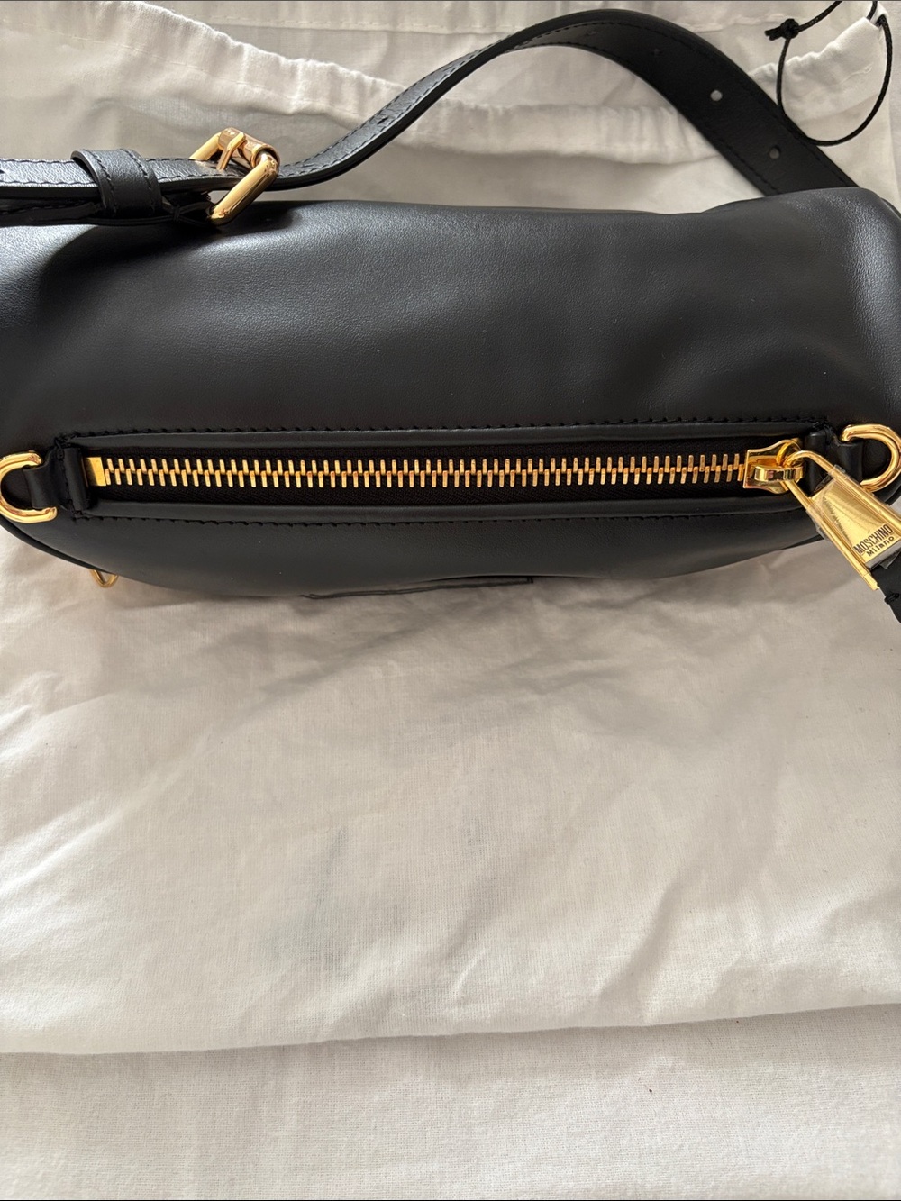 Moschino Black and Gold Logo Crossbody Belt Bag - Picture 4 of 9